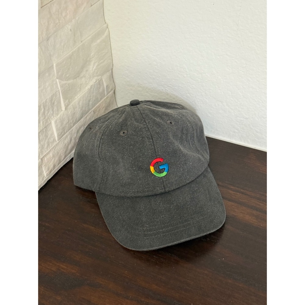 Google Logo Hat Adams Headwear Charcoal Gray Washed Cotton Leather Strapback Cap